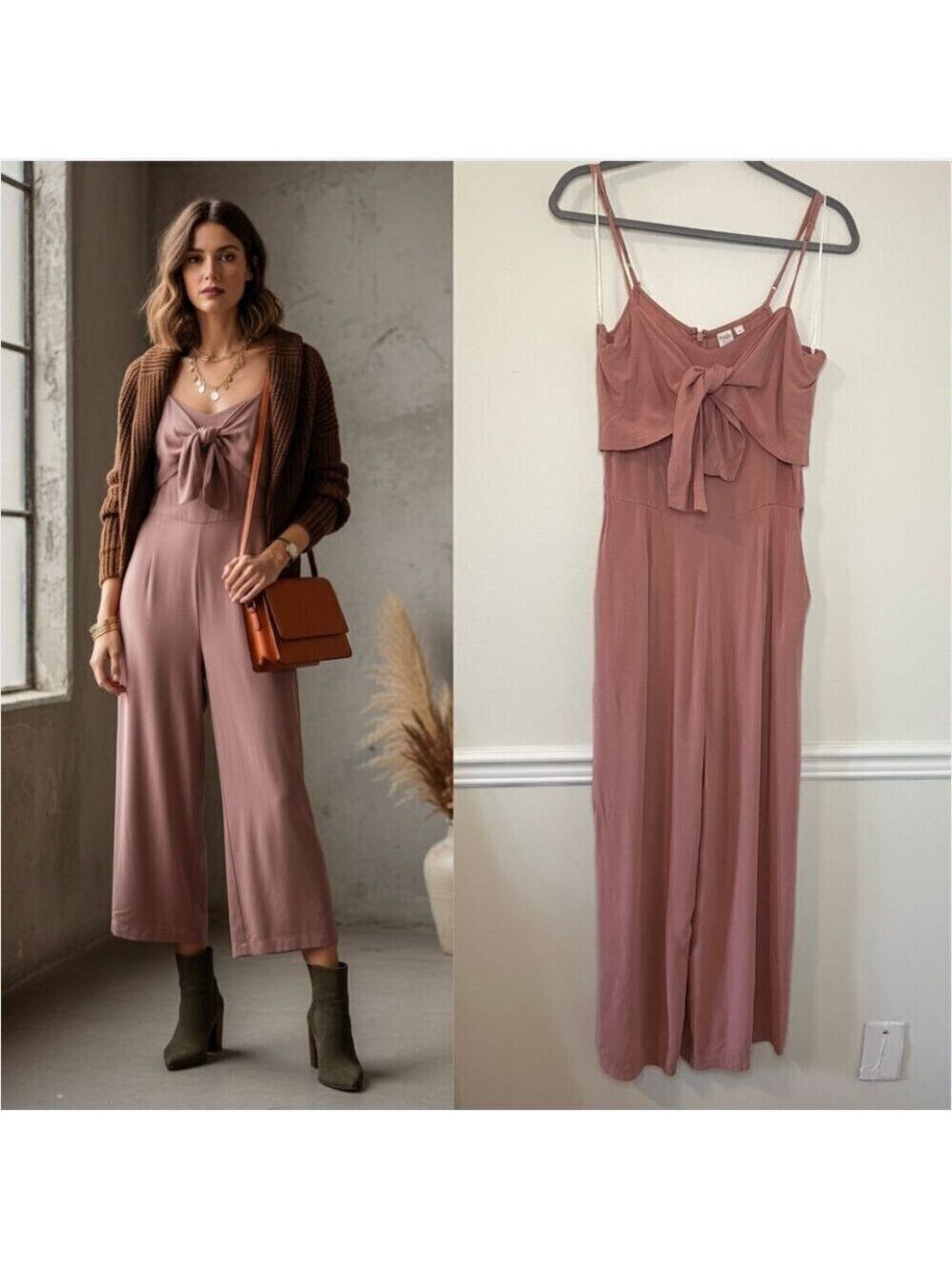 Twik Front Tie Cropped Jumpsuit L